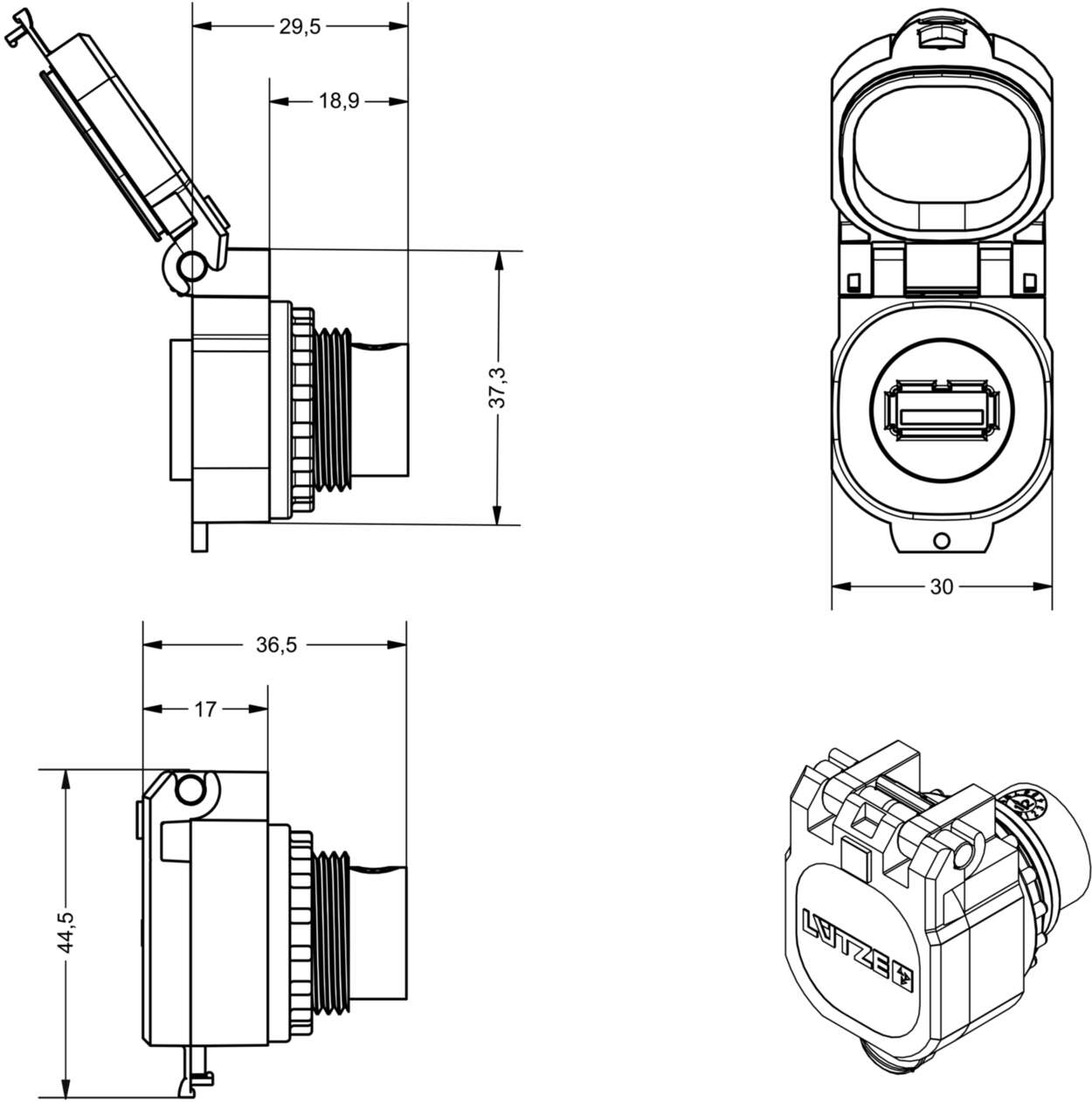 Actuator Sensor cable assembly|Panel connector|USB|USB