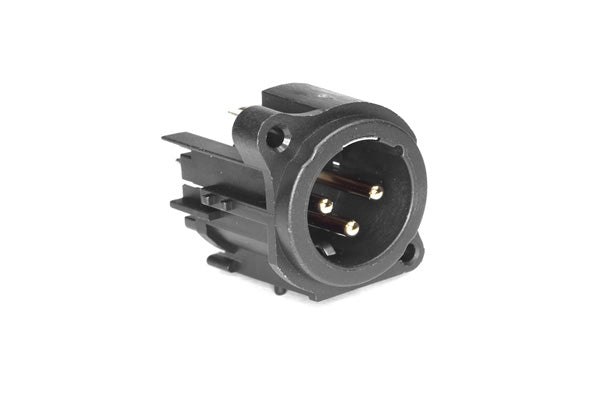 AC3MAV1-AU-PRE 3 Pole XLRMale ChassisMount, AType, Gold Plated Contacts, Vertical PCBMount, Separate ground Pin 1. Black Finish