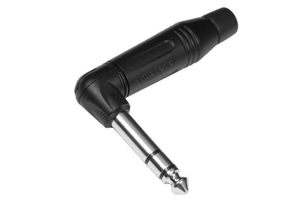 ACPS-RB-AU 1/4" Right Angle Gold Plated Audio Plug, Stereo, Diecast Shell,Musician Range, Black Finish