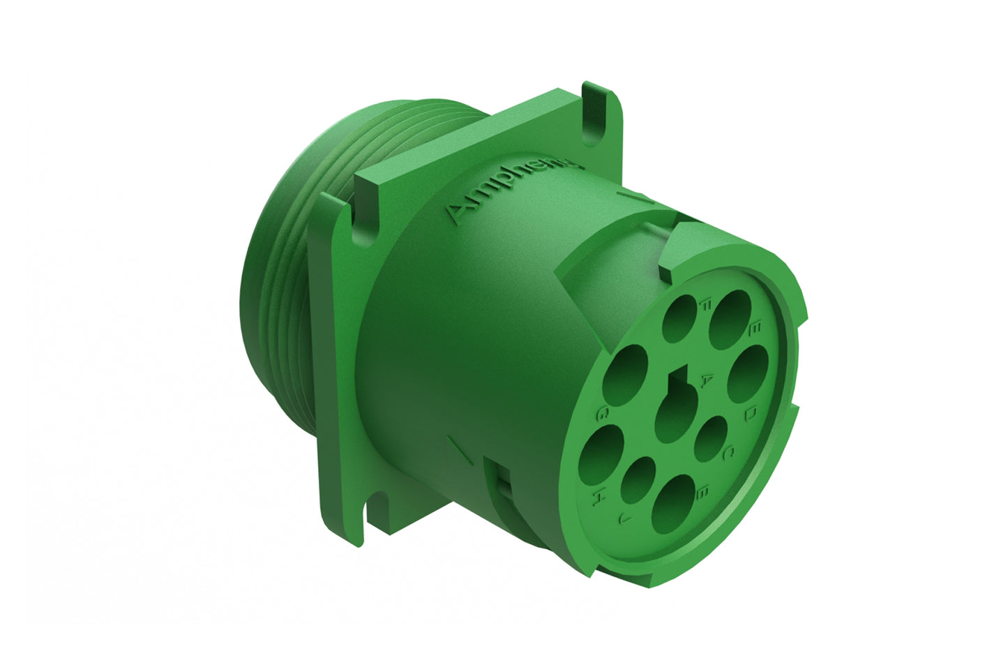 AHD10-9-1939P80 9 Position Receptacle, Male Flange Receptacle, Green, Type II. Threaded Rear, J1939. HD10-9-1939P-P080