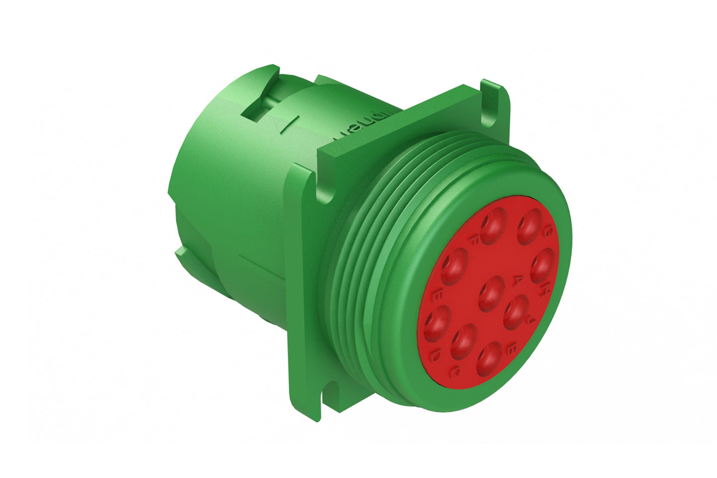 AHD10-9-1939P80 9 Position Receptacle, Male Flange Receptacle, Green, Type II. Threaded Rear, J1939. HD10-9-1939P-P080