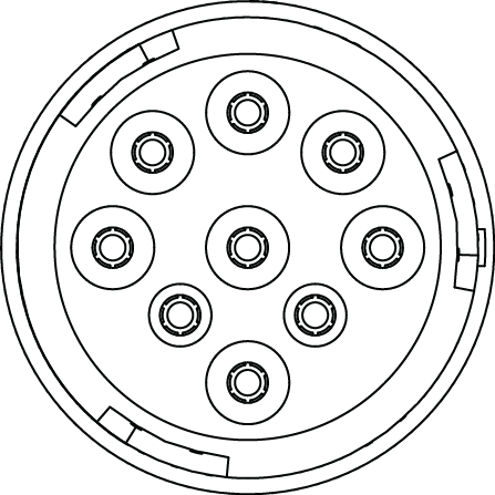 AHD14-9-96P 9 Position Receptacle, Male Connector, In Line, Threaded Rear. HD14-9-96P