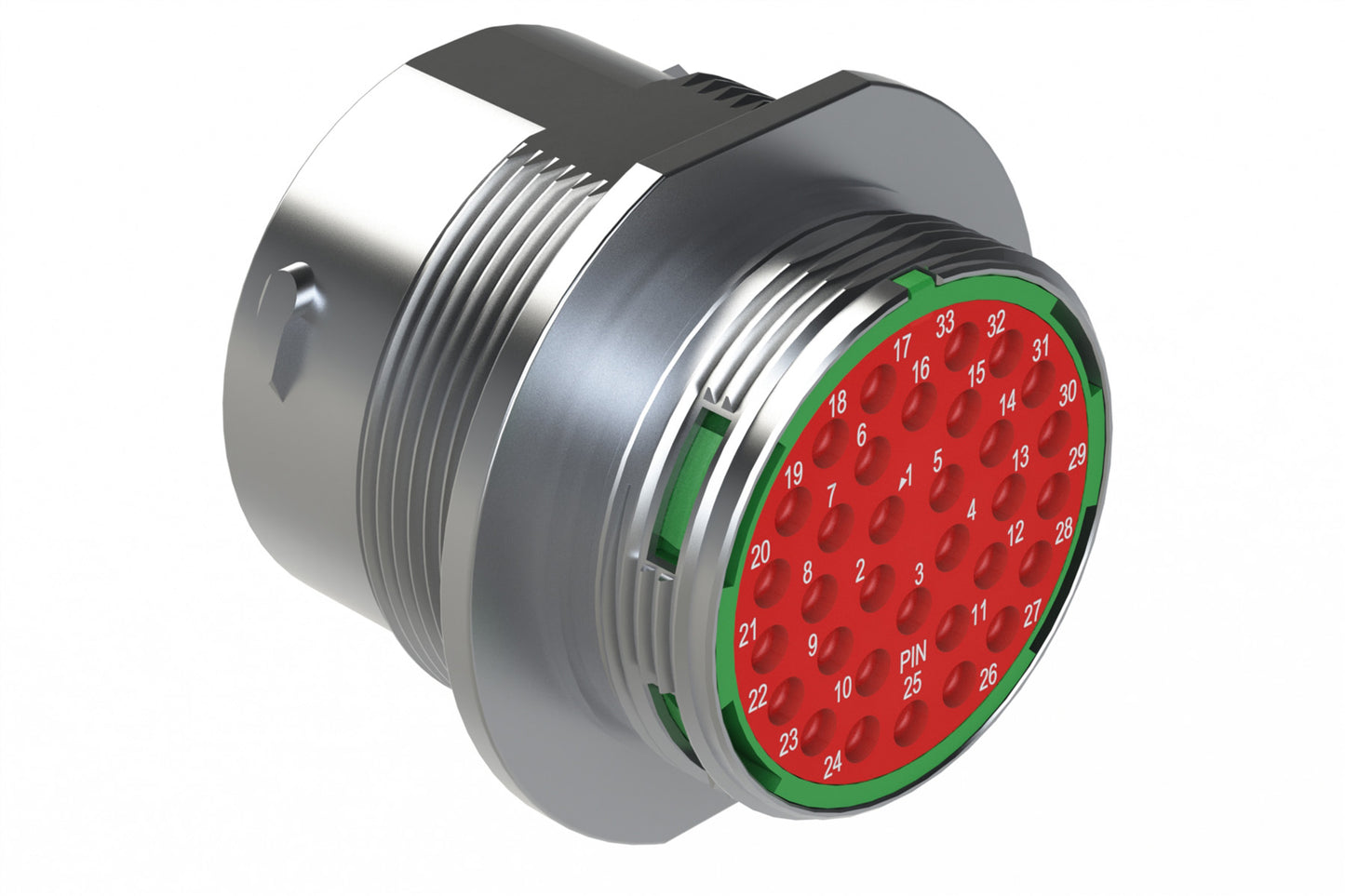 AHDM04-24-33PN 33 Position Receptacle, Shell Size 24, Pin, Plastic, Normal Diameter Rear Seal, Integrated Wide Thread (Green Retaining Ring). HD34-24-33PN