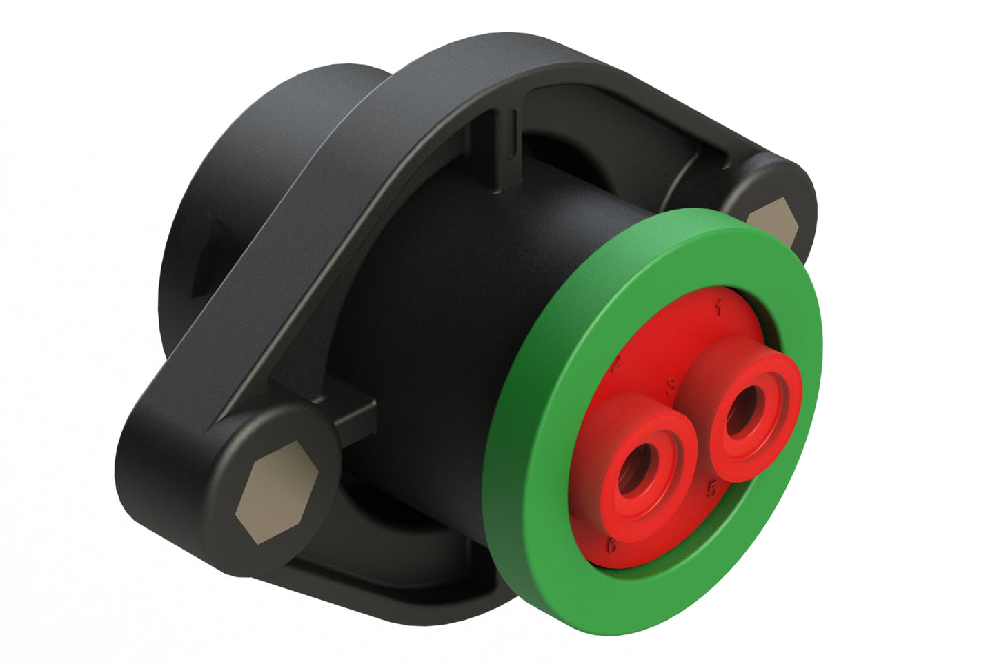 AHDP02-18-06PN-BRAC030 2 Position Panel Mount Receptacle, Pin, Shell Size 18, Normal Diameter Seal (Green Adapter), Backshell Ring Adapter