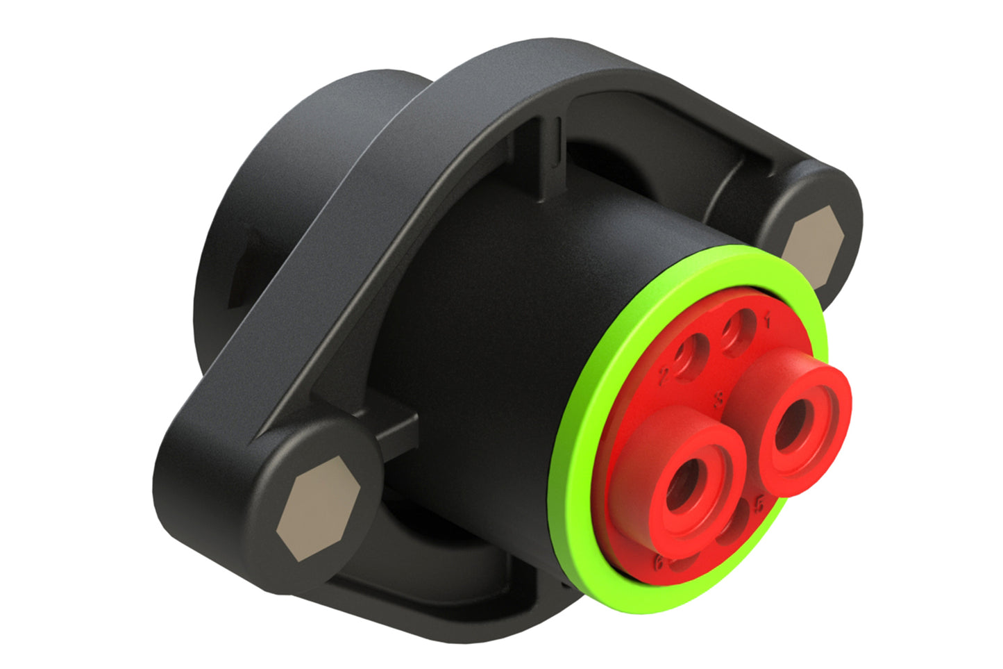 AHDP02-18-06PN-SRA 6 Position Sealed Panel Mount Receptacle, Pin, Shell Size 18, Normal Diameter Seal (Green Adapter), Smooth Ring Adapter