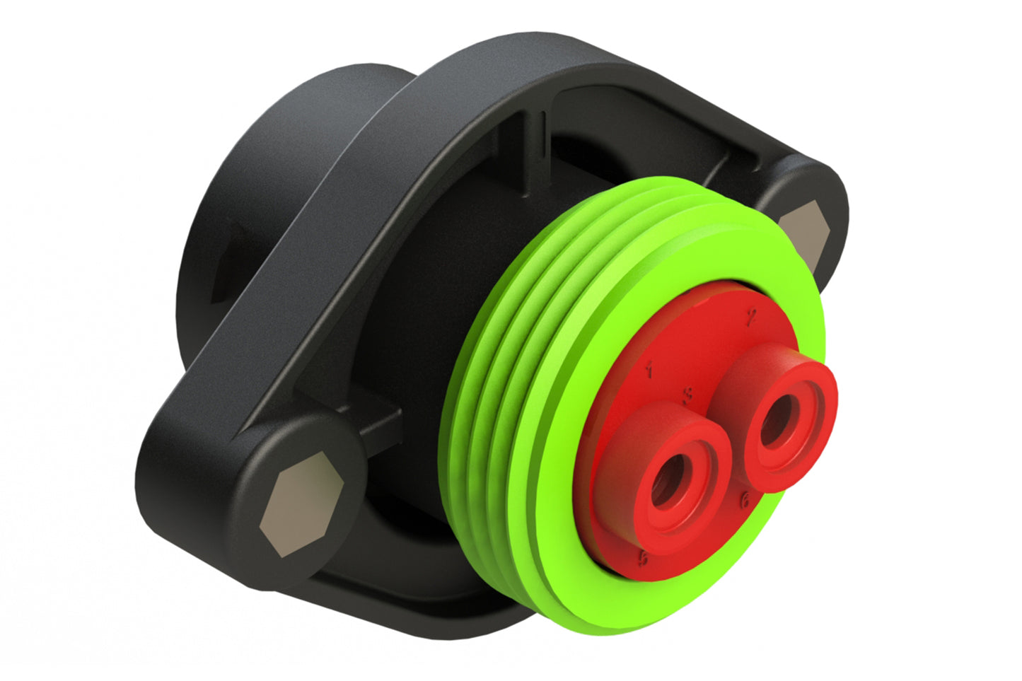 AHDP02-18-06SN-WTAC030 2 Position Panel Mount Receptacle, Socket, Shell Size 18, Normal Diameter Seal (Green Adapter), Wide Thread Adapter, C030