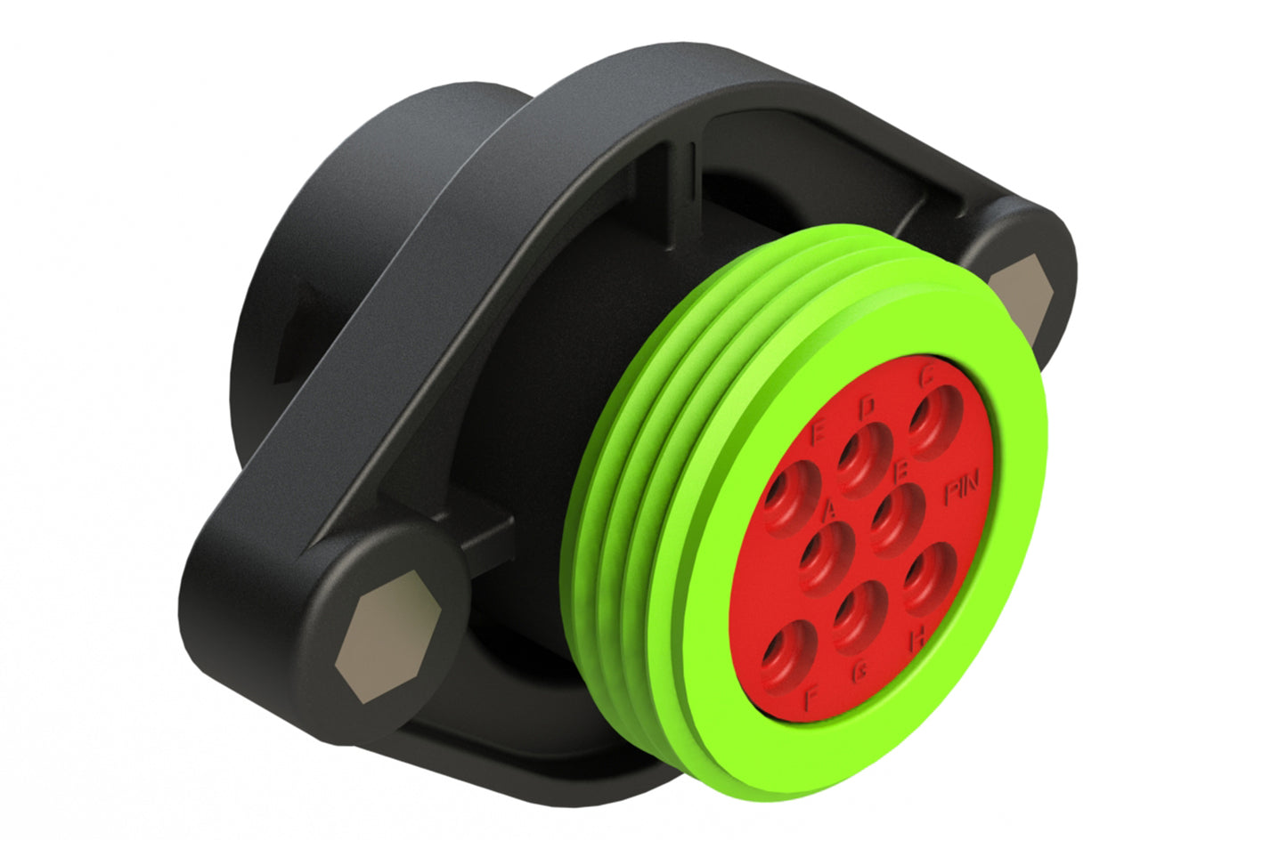 AHDP02-18-08PN-WTA 8 Position Panel Mount Receptacle, Pin, Shell Size 18, Normal Diameter Seal (Green Adapter), Wide Thread Adapter