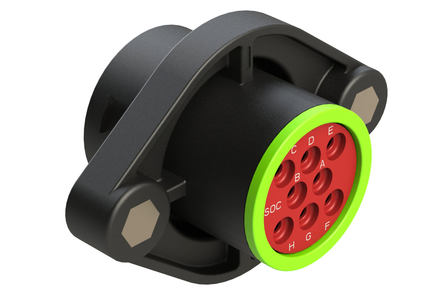 AHDP02-18-08SN-SRA 8 Position Sealed Panel Mount Receptacle, Socket, Shell Size 18, Normal Diameter Seal (Green Adapter), Smooth Ring Adapter