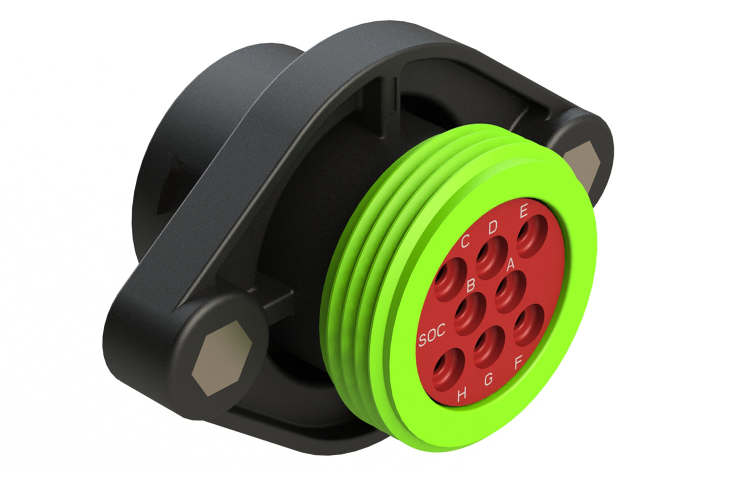 AHDP02-18-08SN-WTA 8 Position Panel Mount Receptacle, Socket, Shell Size 18, Normal Diameter Seal (Green Adapter), Wide Thread Adapter