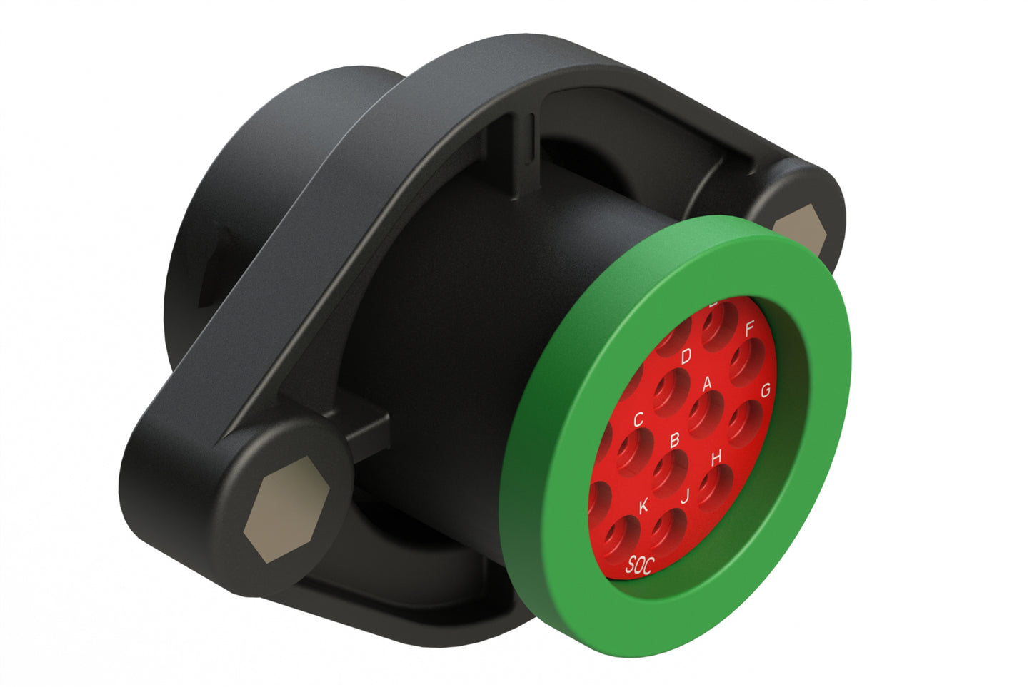 AHDP02-18-14SN-BRA 14 Position Panel Mount Receptacle, Socket, Shell Size 18, Normal Diameter Seal (Green Adapter), Backshell Ring Adapter