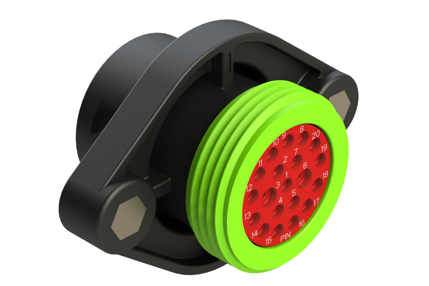 AHDP02-18-20PN-WTA 20 Position Panel Mount Receptacle, Pin, Shell Size 18, Normal Diameter Seal (Green Adapter), Wide Thread Adapter