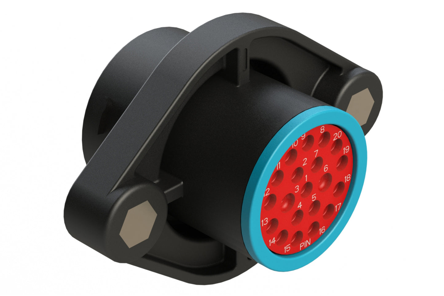 AHDP02-18-20PR-SRA 20 Position Sealed Panel Mount Receptacle, Pin, Shell Size 18, Reduced Diameter Seal (Blue Adapter), Smooth Ring Adapter