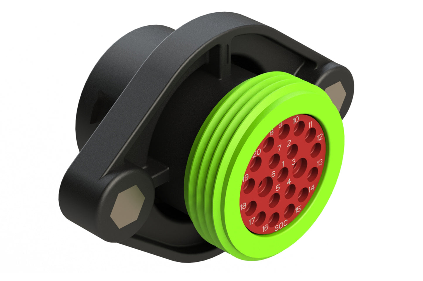 AHDP02-18-20SN-WTA 20 Position Panel Mount Receptacle, Socket, Shell Size 18, Normal Diameter Seal (Green Adapter), Wide Thread Adapter