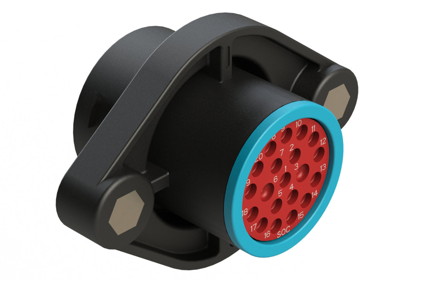 AHDP02-18-20SR-SRA 20 Position Sealed Panel Mount Receptacle, Socket, Shell Size 18, Reduced Diameter Seal (Blue Adapter), Smooth Ring Adapter