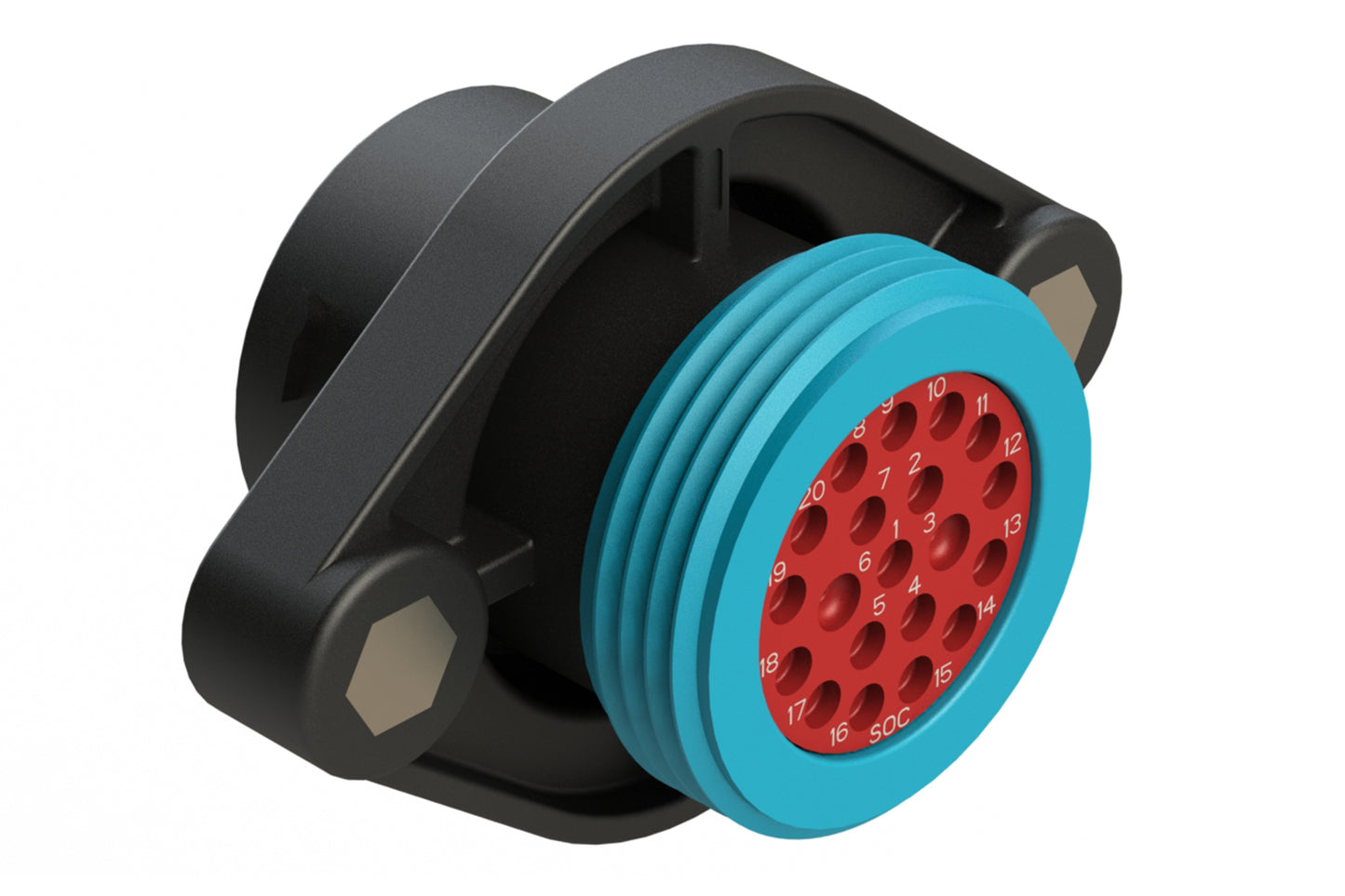 AHDP02-18-20SR-WTA 20 Position Panel Mount Receptacle, Socket, Shell Size 18, Reduced Diameter Seal (Blue Adapter), Wide Thread Adapter