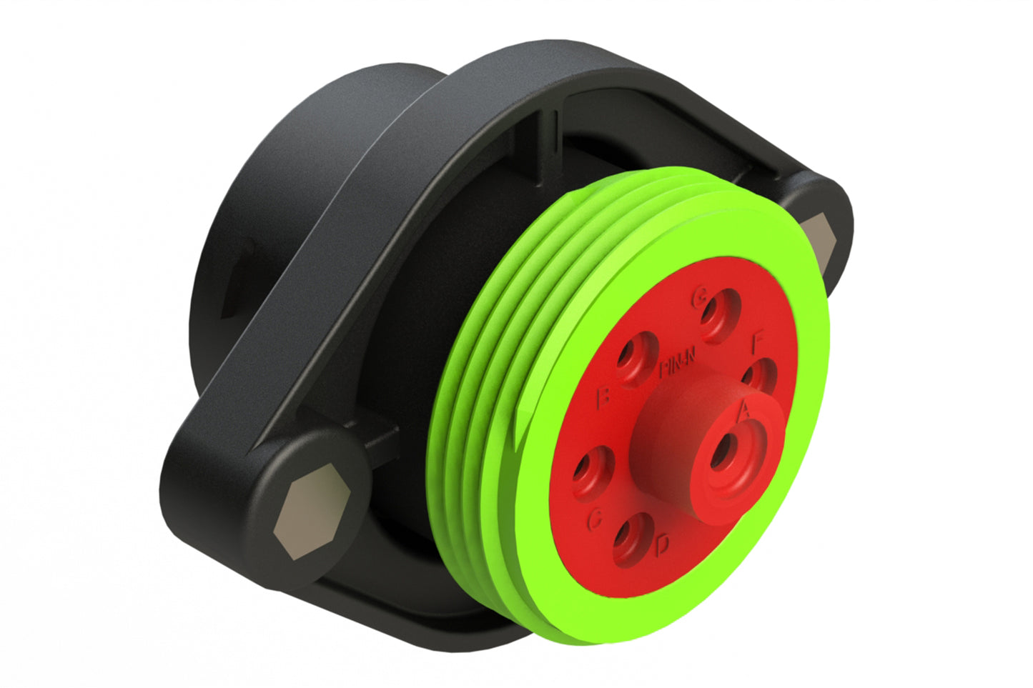 AHDP02-24-07PN-WTA 7 Position Panel Mount Receptacle, Pin, Shell Size 24, Normal Diameter Seal (Green Adapter), Wide Thread Adapter