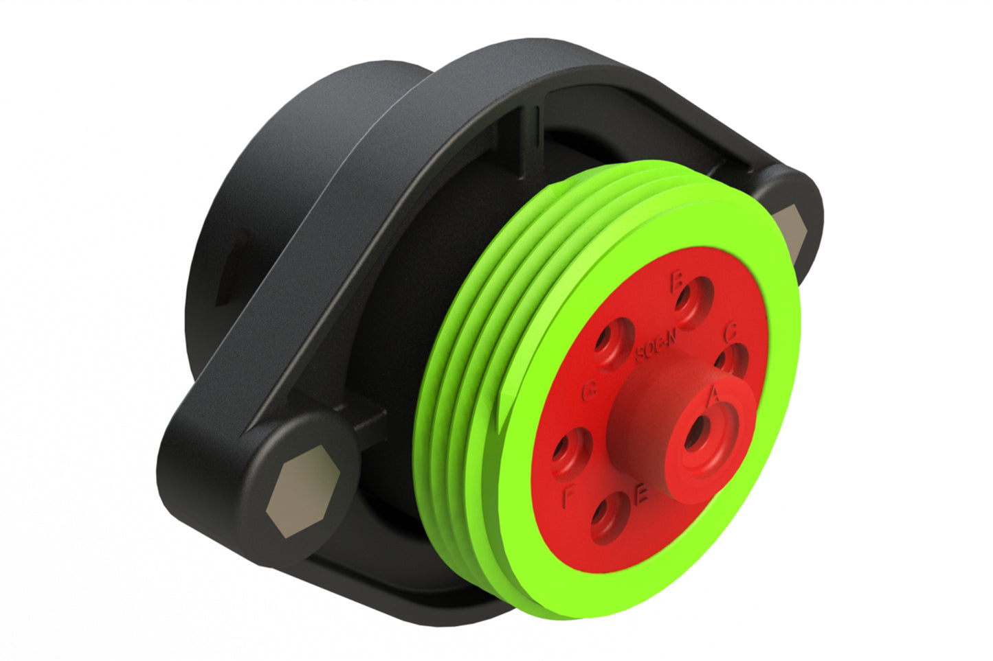 AHDP02-24-07SN-WTA 7 Position Panel Mount Receptacle, Socket, Shell Size 24, Normal Diameter Seal (Green Adapter), Wide Thread Adapter