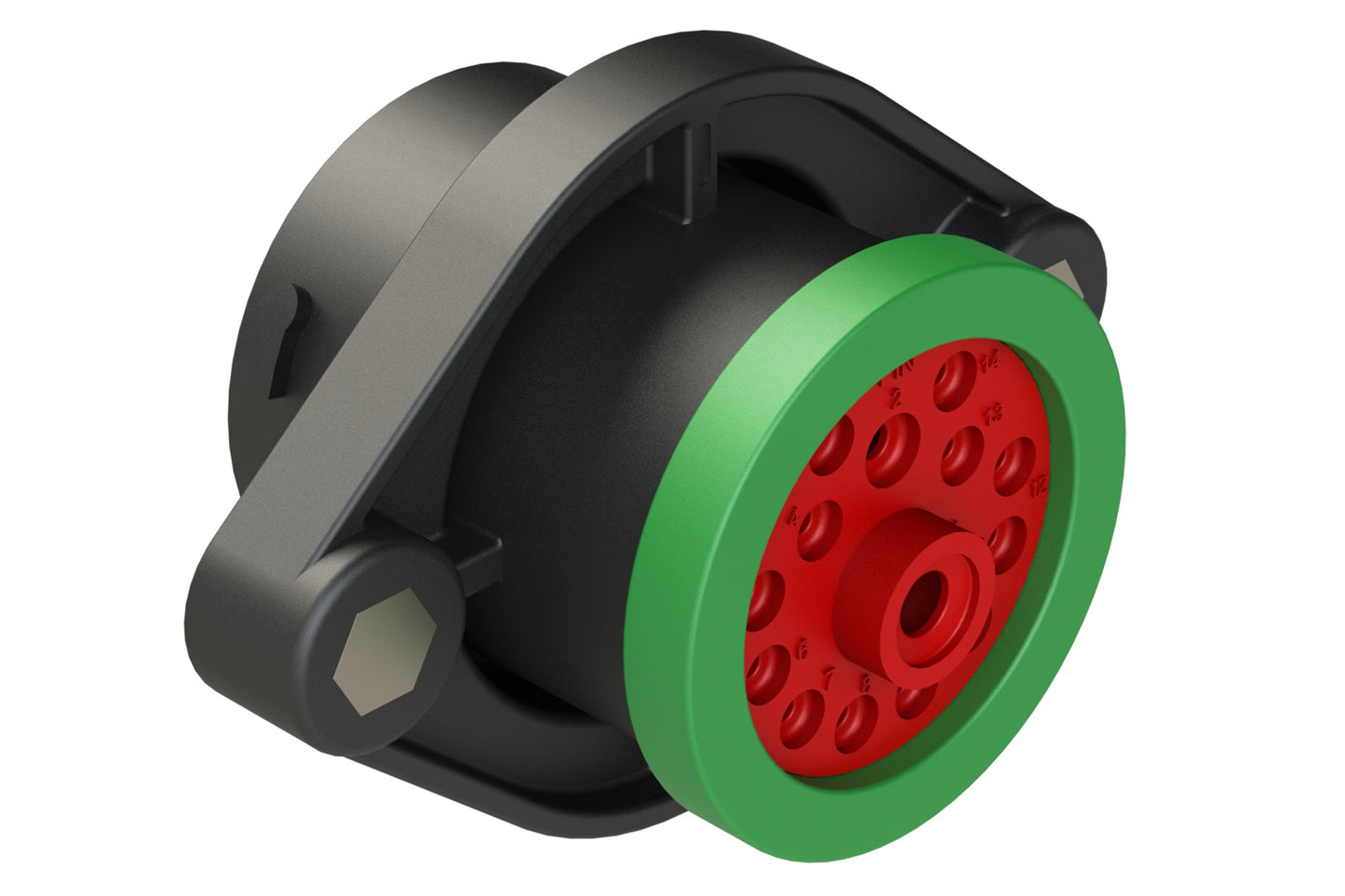 AHDP02-24-14PN-BRA 14 Position Panel Mount Receptacle, Pin, Shell Size 24, Normal Diameter Seal (Green Adapter), Backshell Ring Adapter