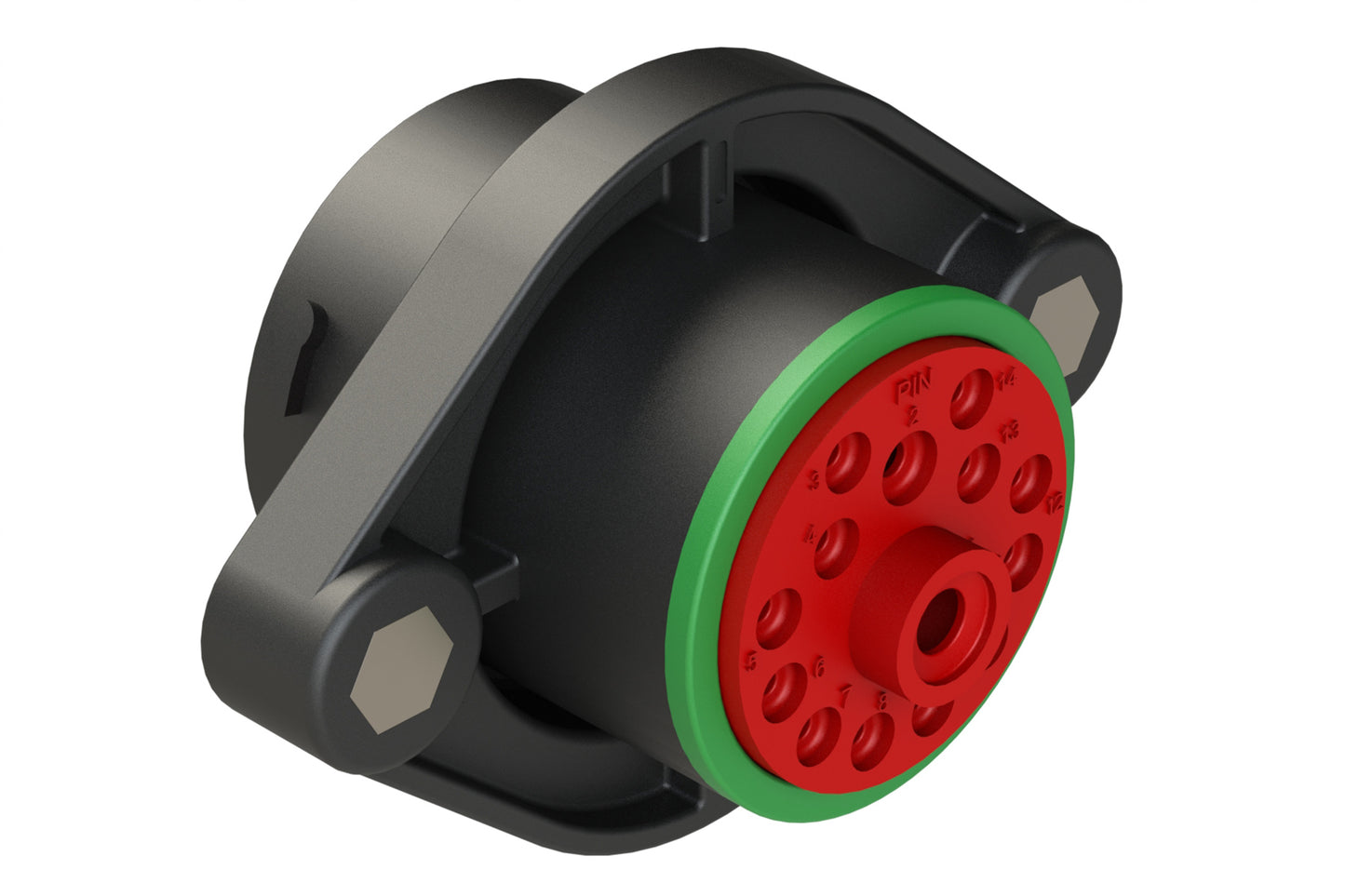 AHDP02-24-14PN-SRA 14 Position Panel Mount Receptacle, Pin, Shell Size 24, Normal Diameter Seal (Green Adapter), Smooth Ring Adapter