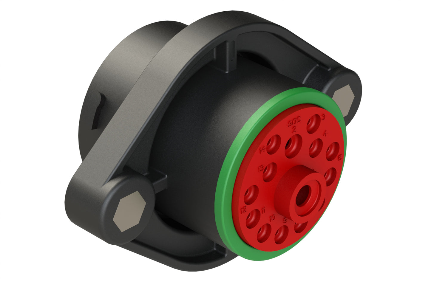 AHDP02-24-14SN-SRA 14 Position Panel Mount Receptacle, Socket, Shell Size 24, Normal Diameter Seal (Green Adapter), Smooth Ring Adapter