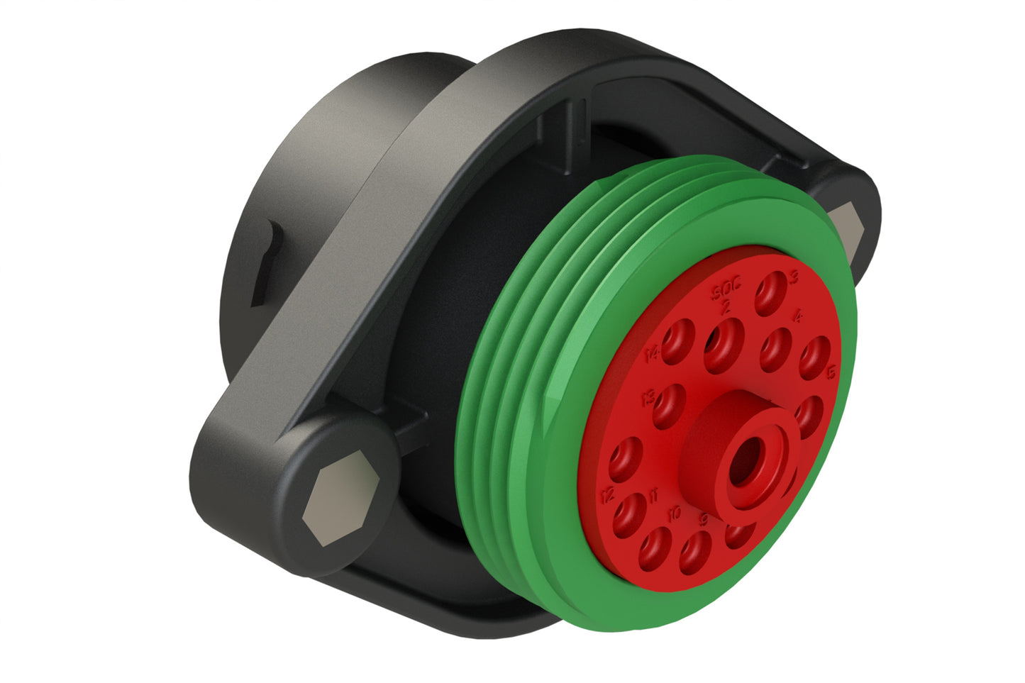 AHDP02-24-14SN-WTA 14 Position Panel Mount Receptacle, Socket, Shell Size 24, Normal Diameter Seal (Green Adapter), Wide Thread Adapter