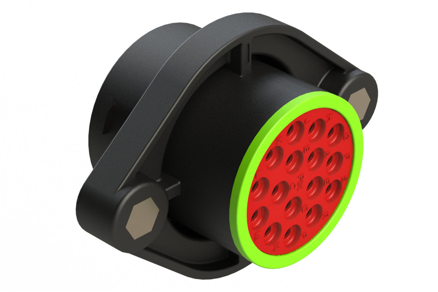 AHDP02-24-16PN-SRA 16 Position Sealed Panel Mount Receptacle, Pin, Shell Size 24, Normal Diameter Seal (Green Adapter), Smooth Ring Adapter