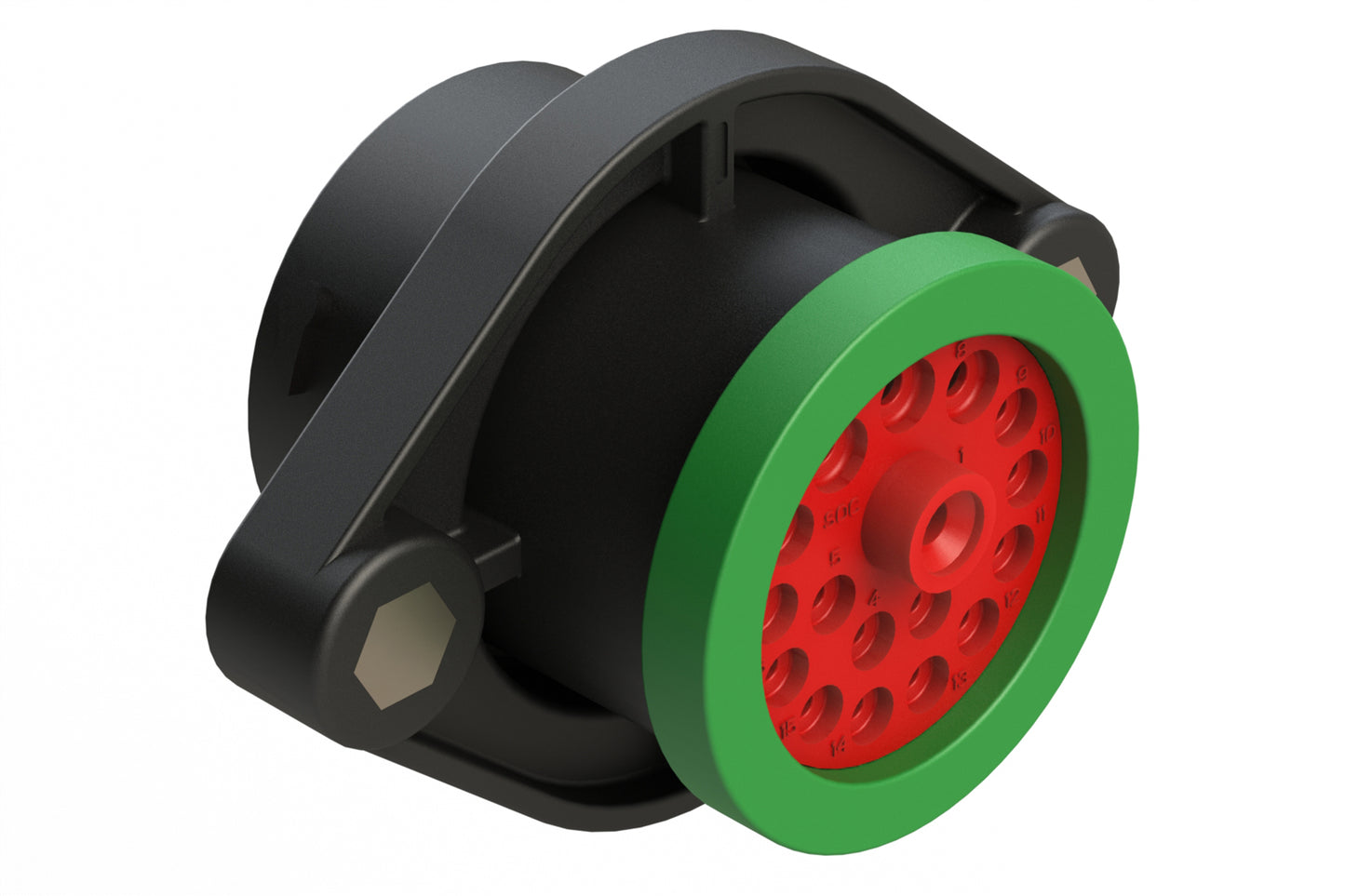 AHDP02-24-18SN-BRA 18 Position Panel Mount Receptacle, Socket, Shell Size 24, Normal Diameter Seal (Green Adapter), Backshell Ring Adapter