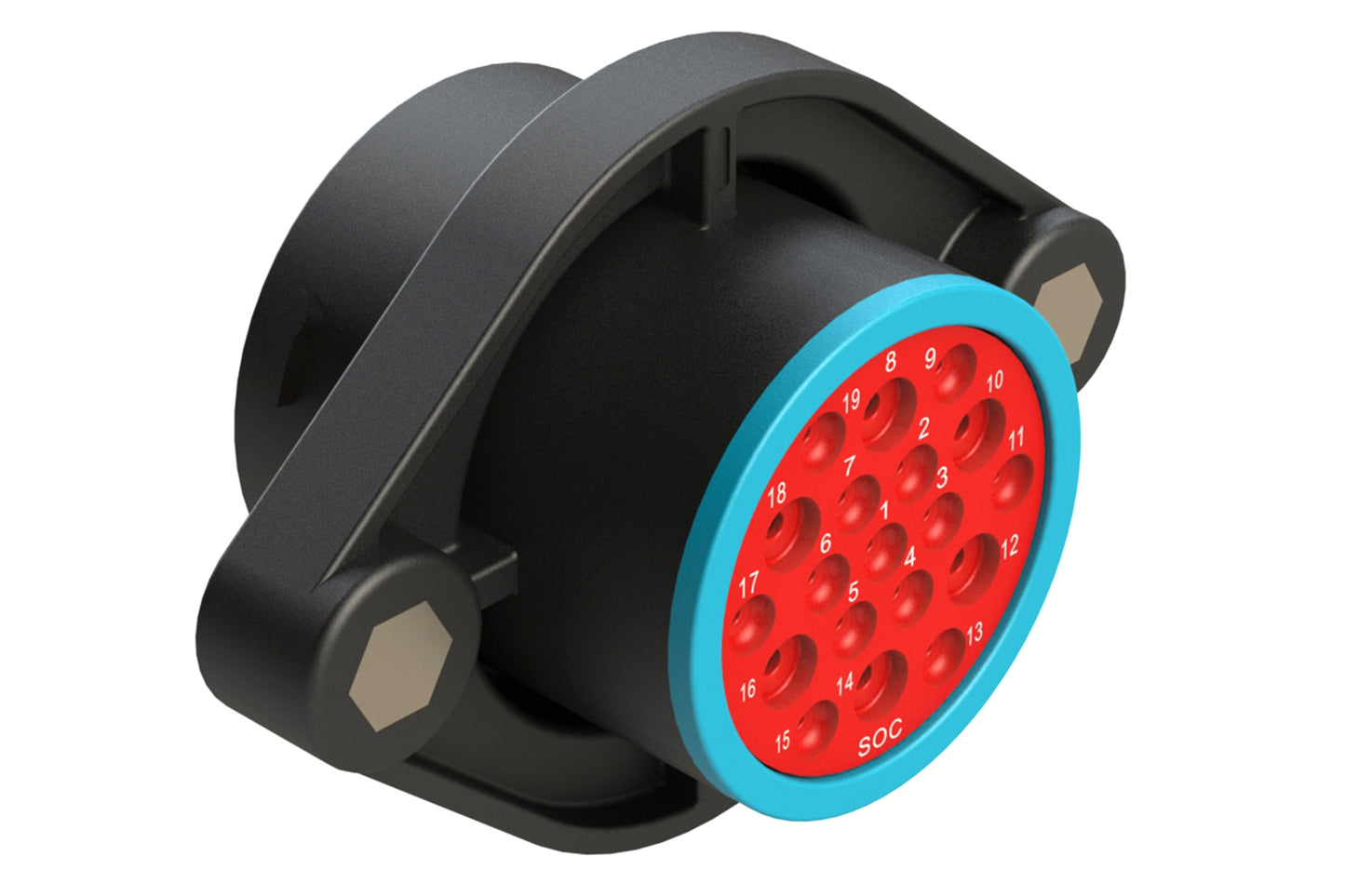 AHDP02-24-19SR-SRA 19 Position Sealed Panel Mount Receptacle, Socket, Shell Size 24, Reduced Diameter Seal (Blue Adapter), Smooth Ring Adapter