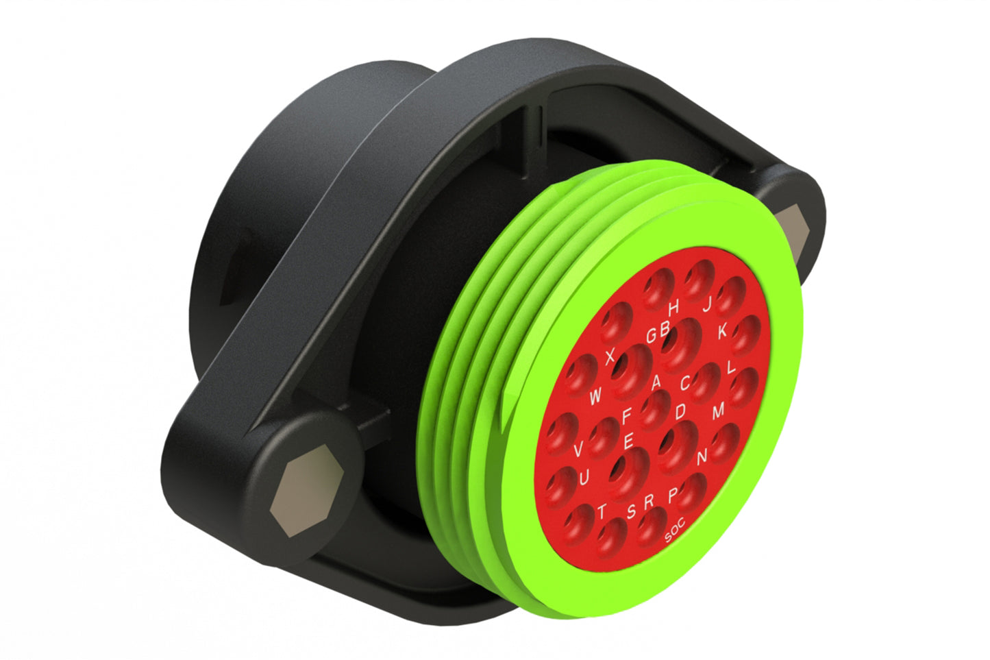 AHDP02-24-21SN-WTA 21 Position Panel Mount Receptacle, Socket, Shell Size 24, Normal Diameter Seal (Green Adapter), Wide Thread Adapter