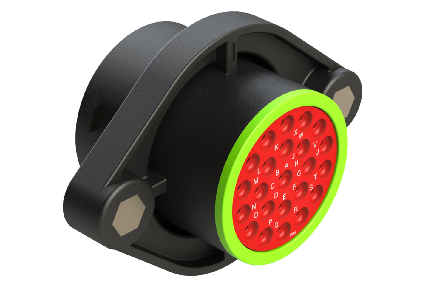 AHDP02-24-23PN-SRA 23 Position Sealed Panel Mount Receptacle, Pin, Shell Size 24, Normal Diameter Seal (Green Adapter), Smooth Ring Adapter