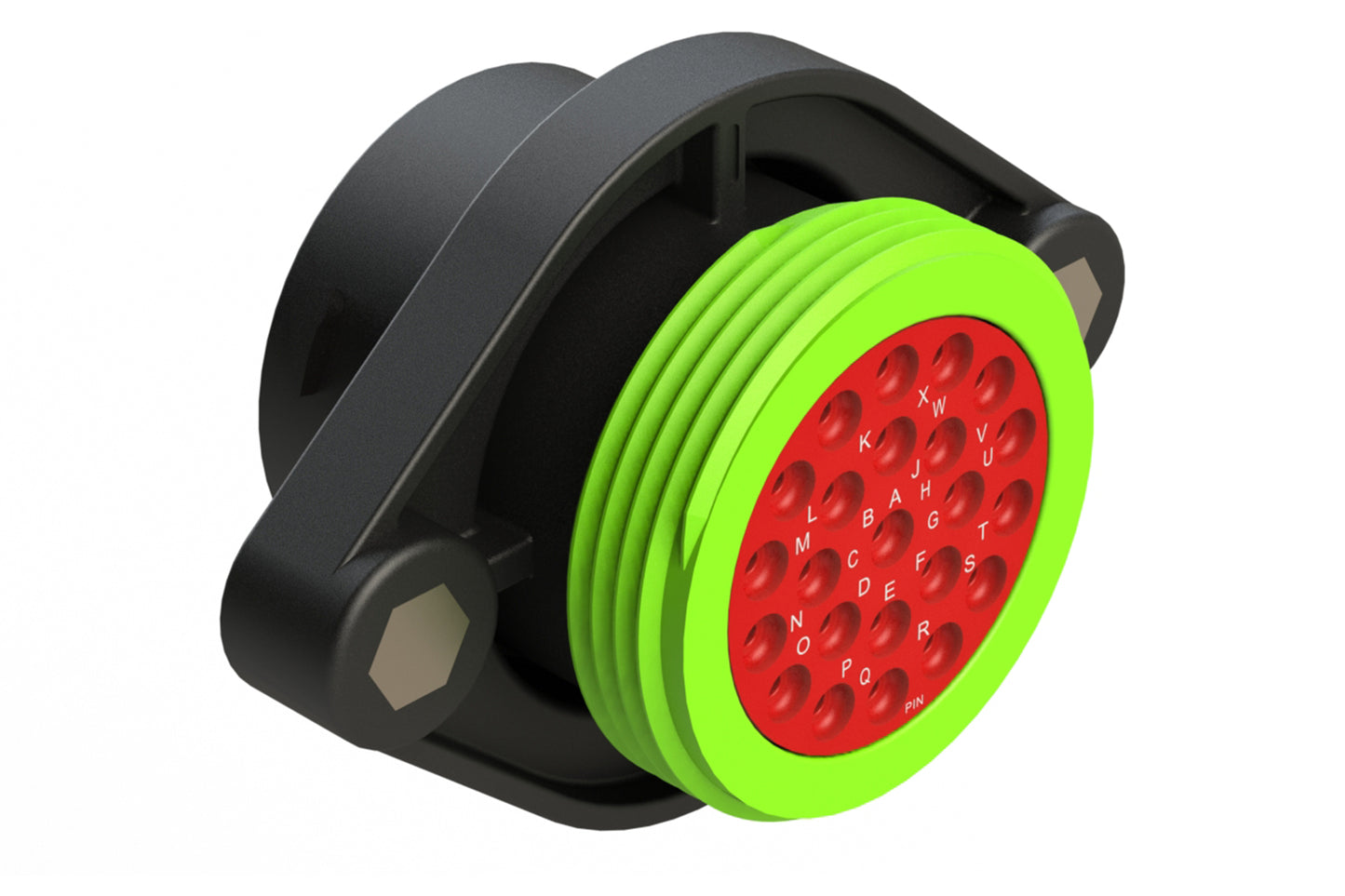 AHDP02-24-23PN-WTA 23 Position Panel Mount Receptacle, Pin, Shell Size 24, Normal Diameter Seal (Green Adapter), Wide Thread Adapter