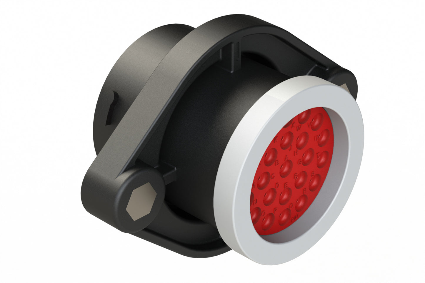 AHDP02-24-23PT-BRA 23 Position Panel Mount Receptacle, Pin, Shell Size 24, Plastic, Thin Diameter Seal (Grey Adapter), Backshell Ring Adapter (BRA)