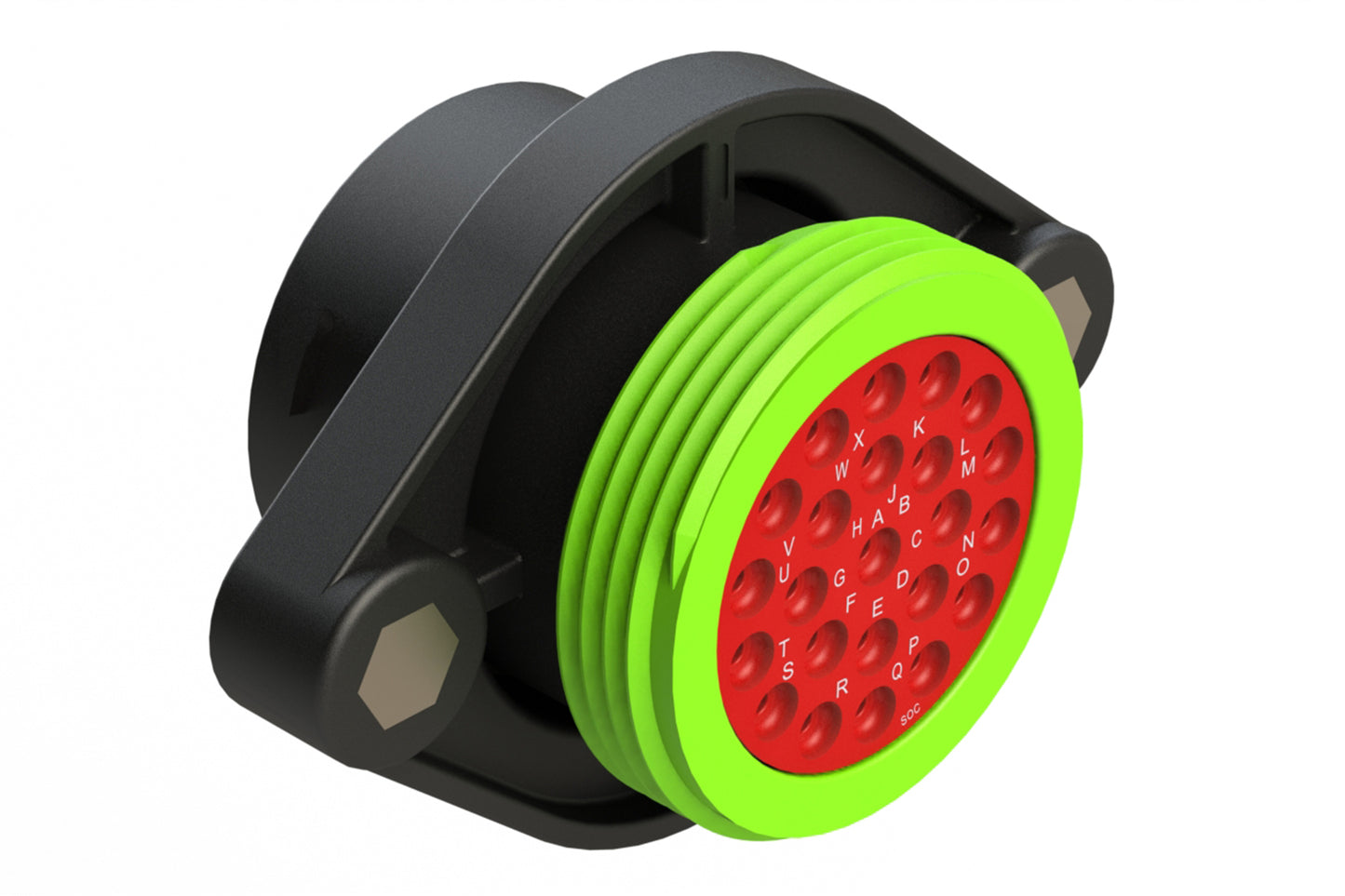 AHDP02-24-23SN-WTA 23 Position Panel Mount Receptacle, Socket, Shell Size 24, Normal Diameter Seal (Green Adapter), Wide Thread Adapter