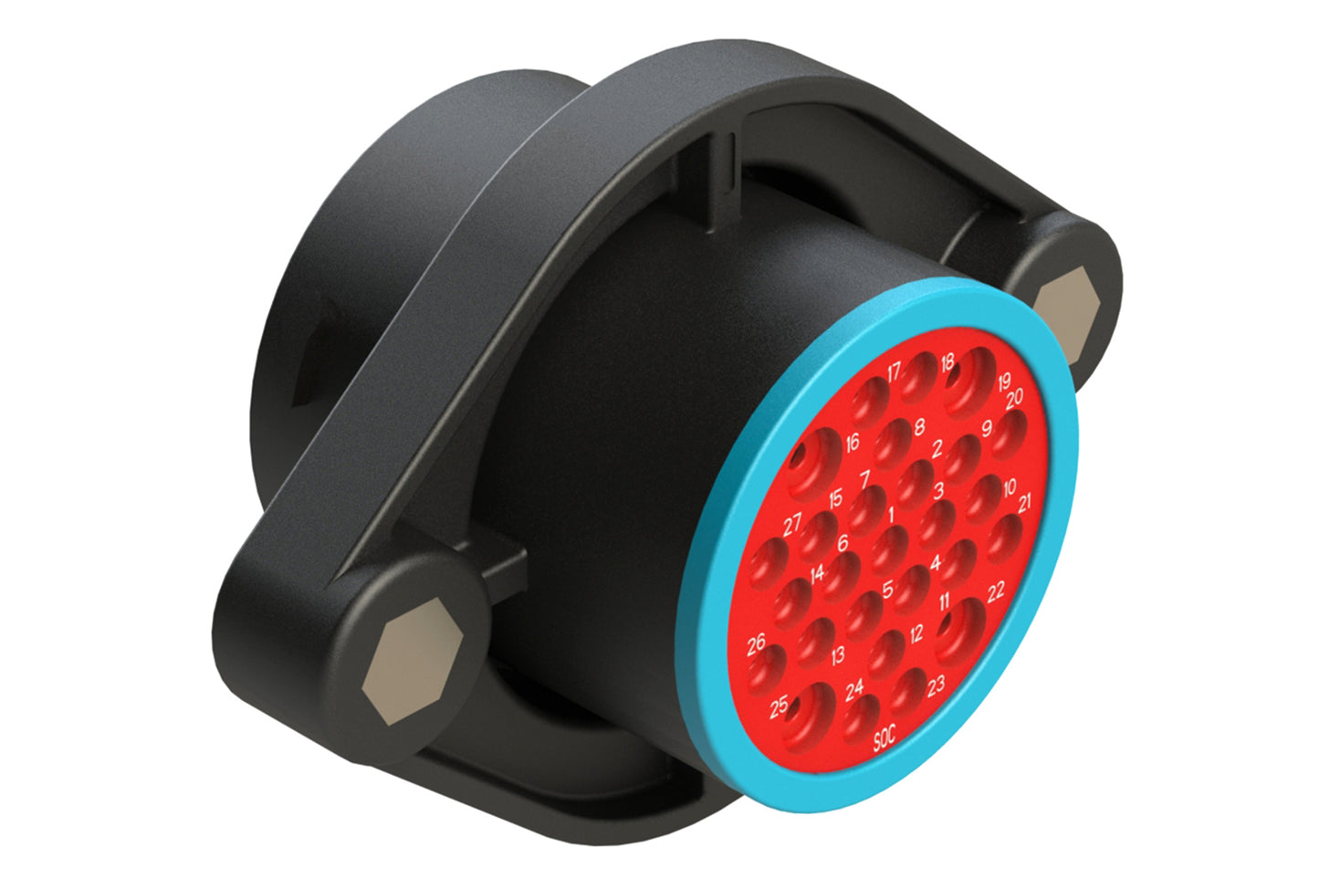 AHDP02-24-27SR-SRA 27 Position Sealed Panel Mount Receptacle, Socket, Shell Size 24, Reduced Diameter Seal (Blue Adapter), Smooth Ring Adapter