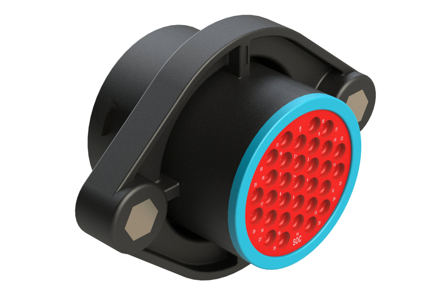 AHDP02-24-31SR-SRA 31 Position Sealed Panel Mount Receptacle, Socket, Shell Size 24, Reduced Diameter Seal (Blue Adapter), Smooth Ring Adapter