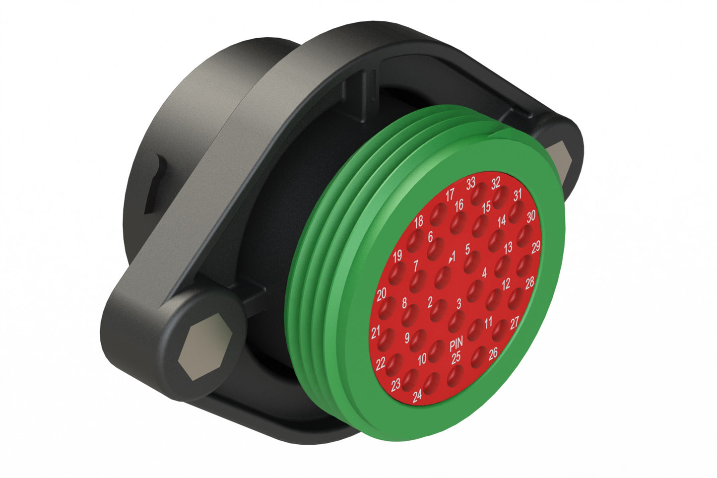 AHDP02-24-33PN-WTA 33 Position Panel Mount Receptacle, Shell Size 24, Pin, Plastic, Normal Diameter Rear Seal, Wide Thread Adapter WTA (Green)