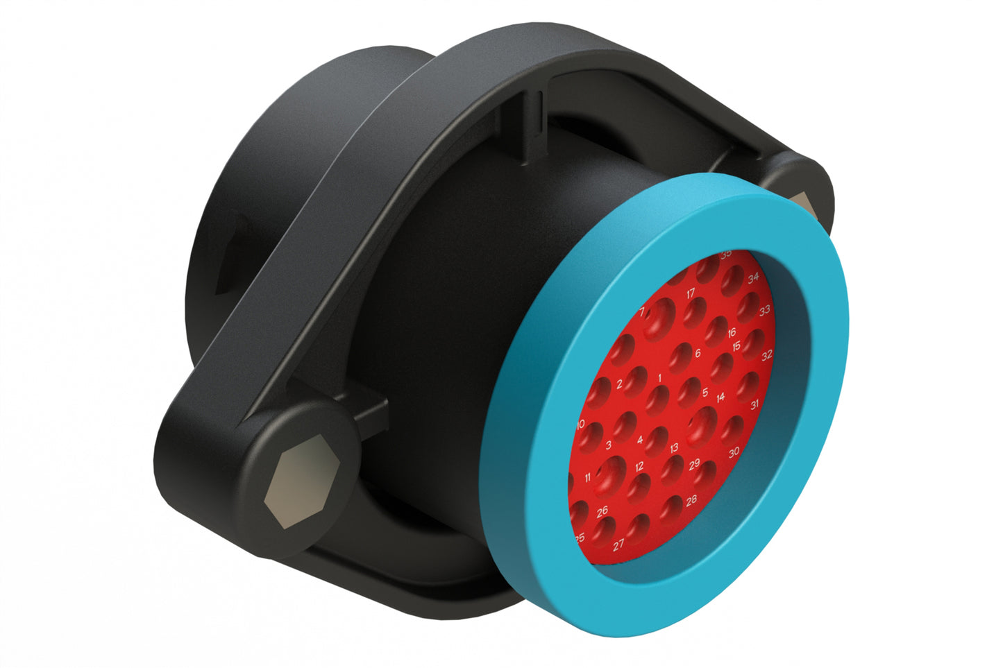 AHDP02-24-35PR-BRA 35 Position Panel Mount Receptacle, Pin, Shell Size 24, Reduced Diameter Seal (Blue Adapter), Backshell Ring Adapter