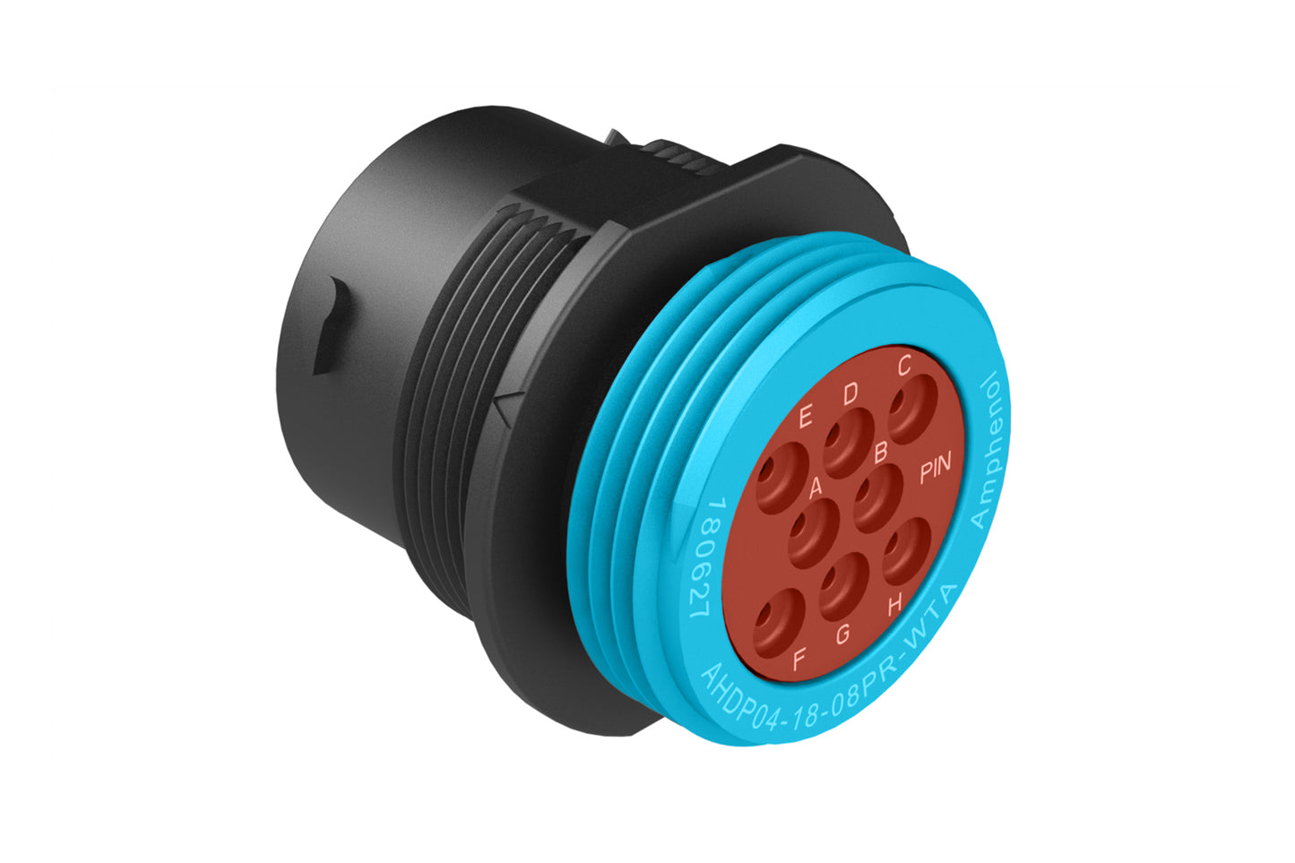 AHDP04-18-08PR-WTA 8 Position Receptacle, Pin, Shell Size 18, Reduced Diameter Seal (Blue Adapter), Wide Thread Adapter. HDP24-18-8PE-L024