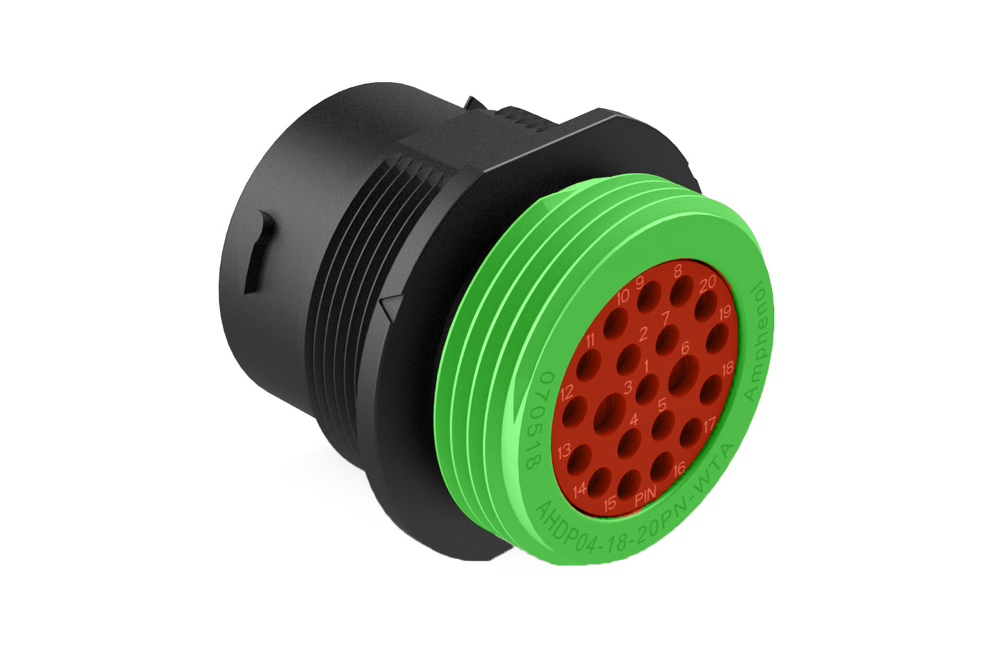 AHDP06-18-20PN-WTA 20 Position, Plug, Pin, Shell Size 18, Normal Diameter Seal (Green Adapter), Wide Thread Adapter. HDP26-18-20PN-L024