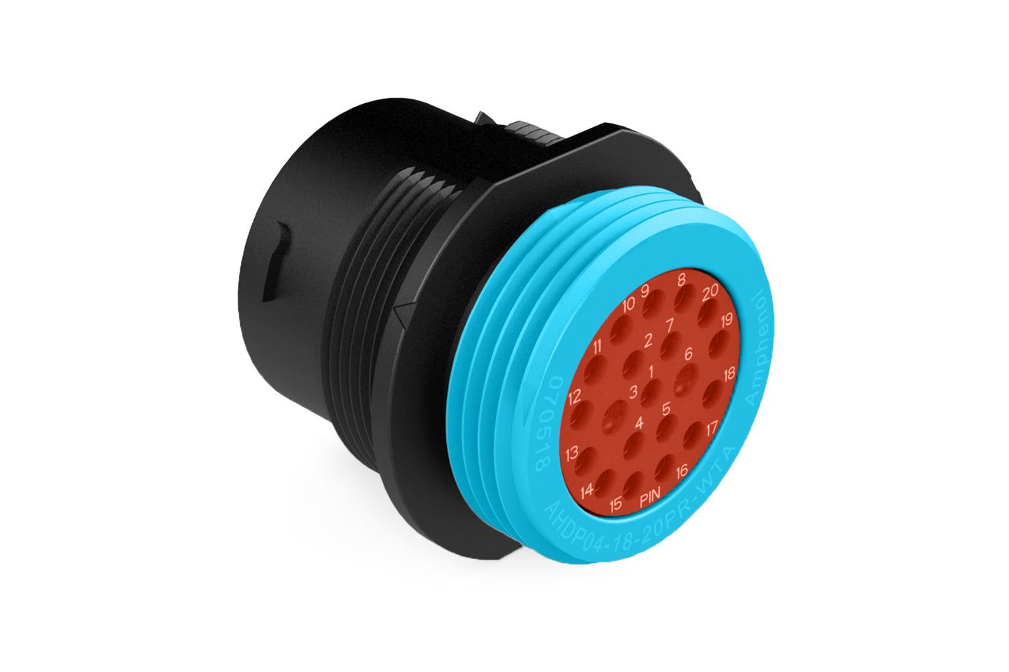 AHDP04-18-20PR-WTA 20 Position Receptacle, Pin, Shell Size 18, Reduced Diameter Seal (Blue Adapter), Wide Thread Adapter. HDP24-18-20PE-L024