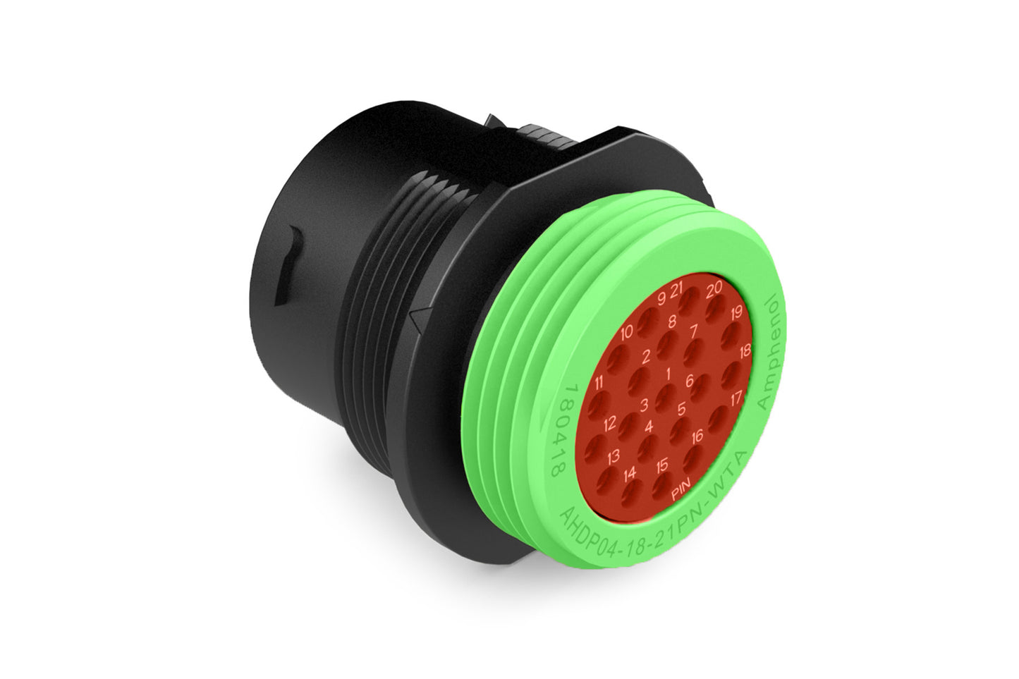 AHDP04-18-21PN-WTA 21 Position Receptacle, Pin, Shell Size 18, Normal Diameter Seal (Green Adapter), Wide Thread Adapter. HDP24-18-21PN--L024