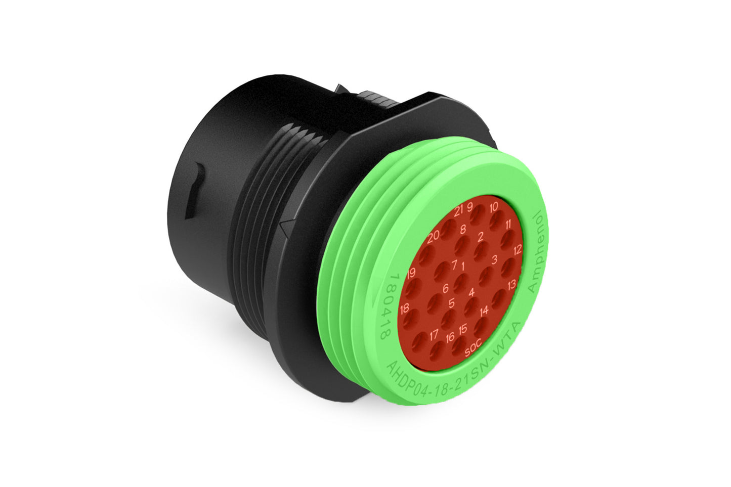 AHDP04-18-21SN-WTA 21 Position Receptacle, Socket, Shell Size 18, Normal Diameter Seal (Green Adapter), Wide Thread Adapter. HDP24-18-21SN-L024