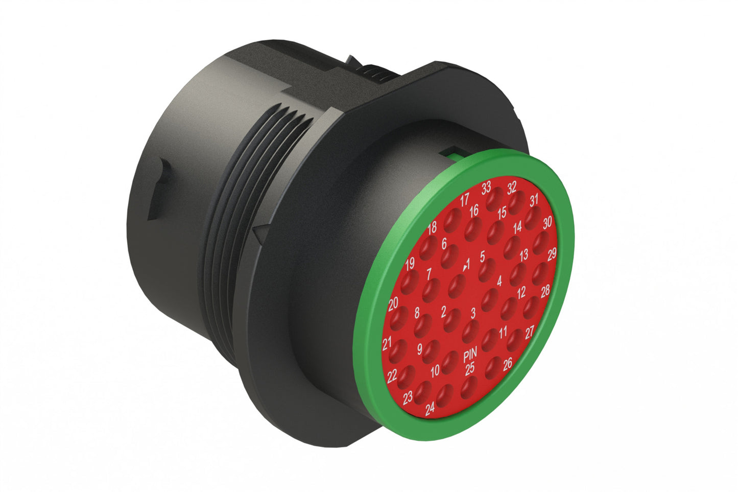 AHDP04-24-33PN-SRA 33 Position Receptacle, Shell Size 24, Pin, Plastic, Normal Diameter Rear Seal, Smooth Ring Adapter SRA (Green). HDP24-24-33PN