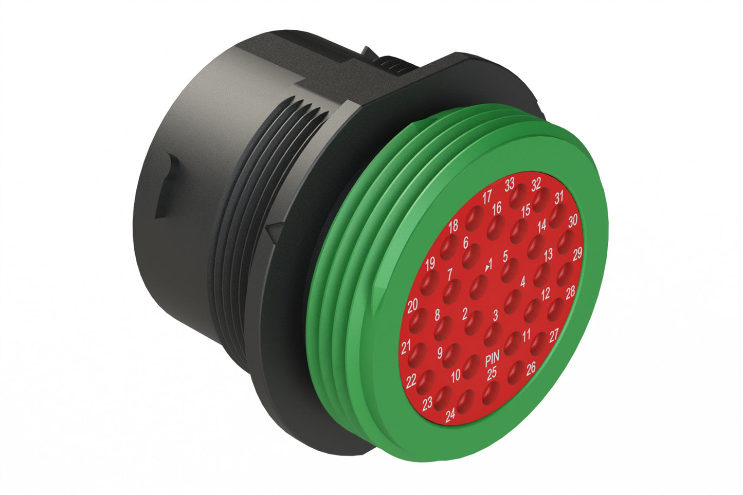 AHDP04-24-33PN-WTA 33 Position Receptacle, Shell Size 24, Pin, Plastic, Normal Diameter Rear Seal, Wide Thread Adapter WTA (Green). HDP24-24-33PN-L024