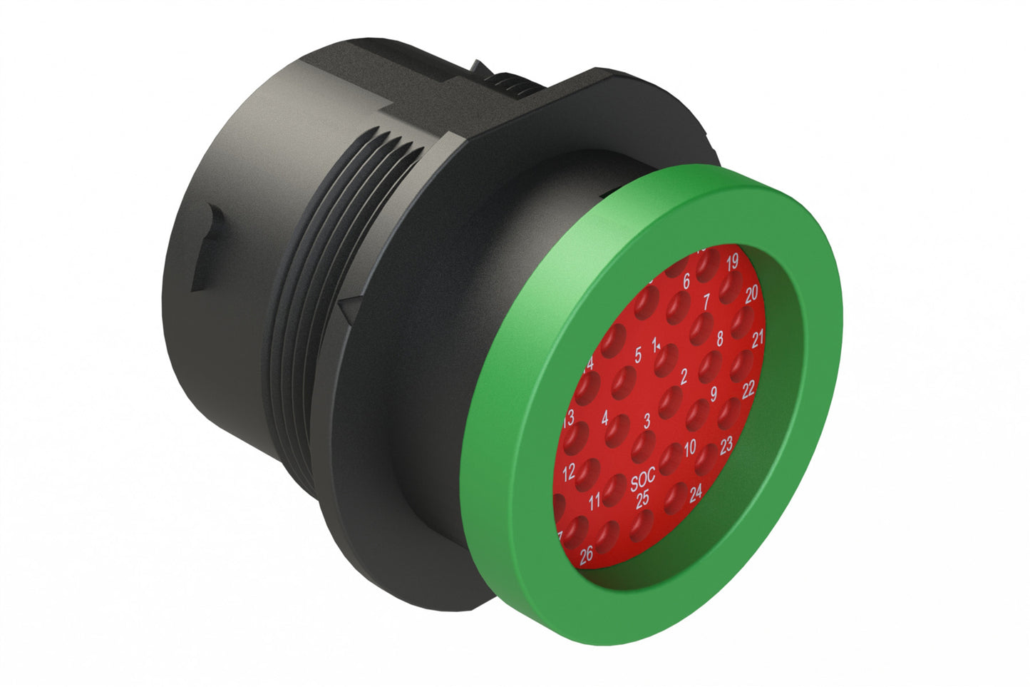 AHDP04-24-33SN-BRA 33 Position Receptacle, Shell Size 24, Socket, Plastic, Normal Diameter Rear Seal, Backshell Ring Adapter BRA (Green). HDP24-24-33SN-L017