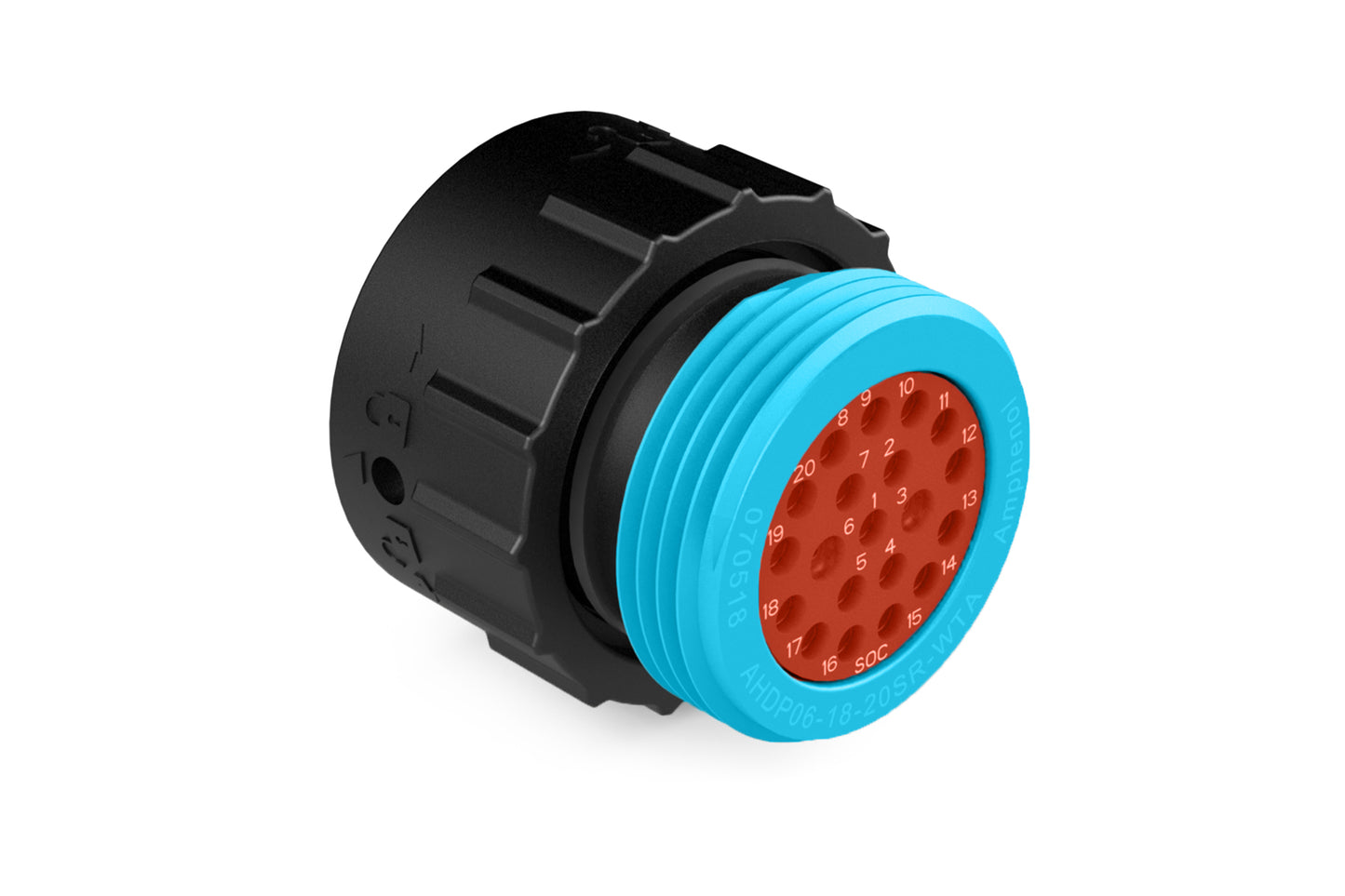 AHDP04-18-20SR-WTA 20 Position Receptacle, Socket, Shell Size 18, Reduced Diameter Seal (Blue Adapter), Wide Thread Adapter. HDP24-18-20SE-L024