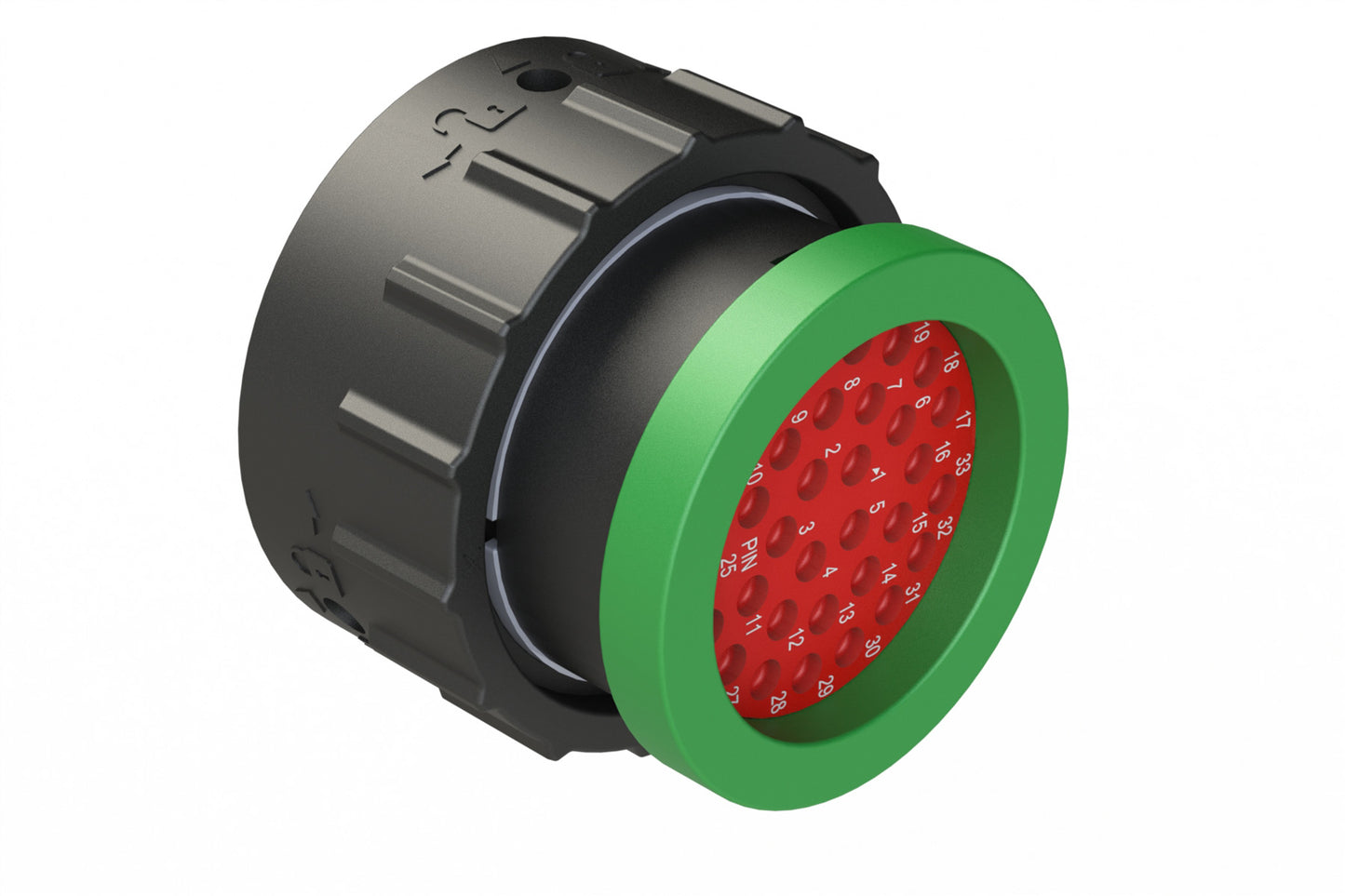 AHDP06-24-33PN-BRA 33 Position Plug, Shell Size 24, Pin, Shell Size 24, Plastic, Normal Diameter Rear Seal, Backshell Ring Adapter BRA (Green). HDP26-24-33PN-L017