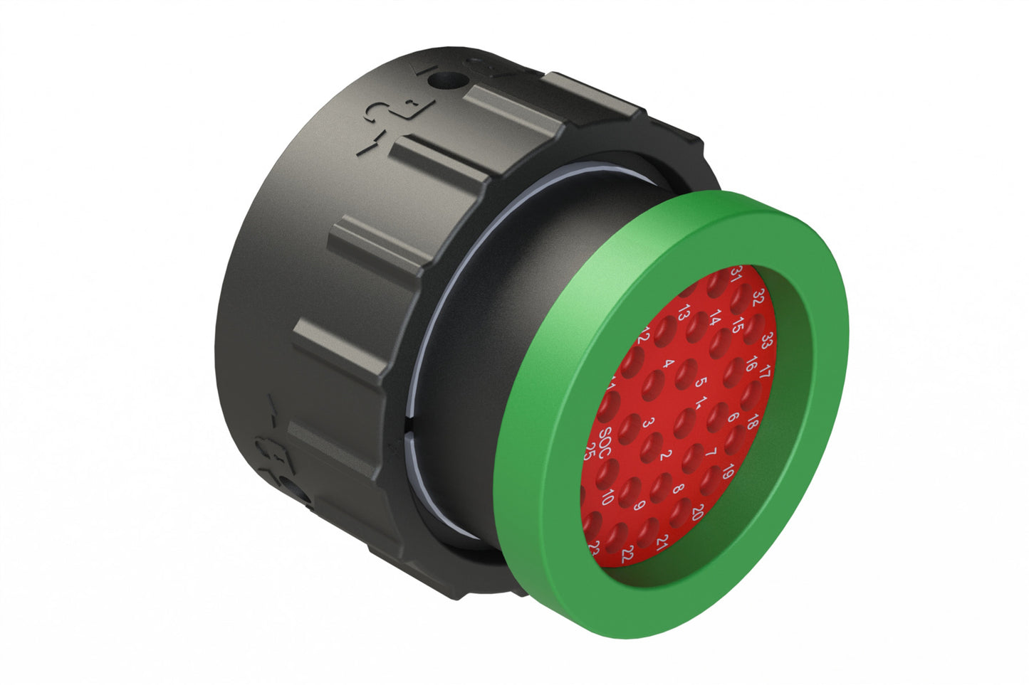 AHDP06-24-33SN-BRA 33 Position Plug, Shell Size 24, Plug, Socket, Shell Size 24, Plastic, Normal Diameter Rear Seal, Backshell Ring Adapter BRA (Green). HDP26-24-33SN-L017