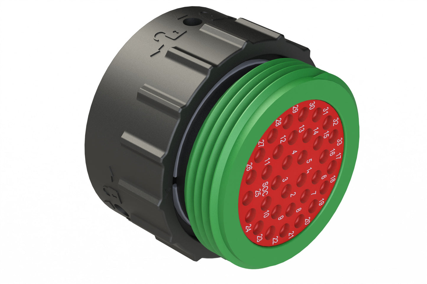AHDP06-24-33SN-WTA 33 Position Plug, Shell Size 24, Socket, Shell Size 24, Plastic, Normal Diameter Rear Seal, Wide Thread Adapter WTA (Green). HDP26-24-33SN-L024