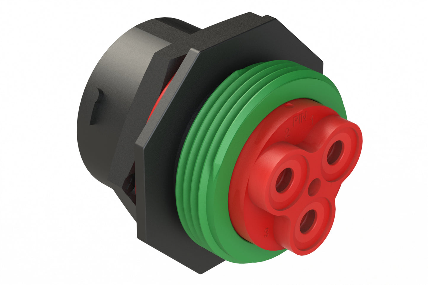 AHDP07-24-03PNB-WTAC031 3 Position Receptacle, Pin, Shell Size 24, Keyed B, 100A, 1000V, Sealed Panel Mount, Normal Diameter Seal (Green Adapter), Wide Thread Adapter